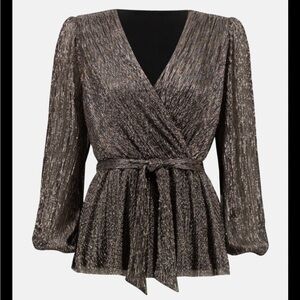 Joseph Ribkoff Shimmer Wrap Front Top Rose Gold NWT 8